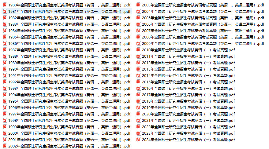 免费下载：全国硕士研究生招生考试英语（一）历年真题（1980年~2024年，含完整解析）